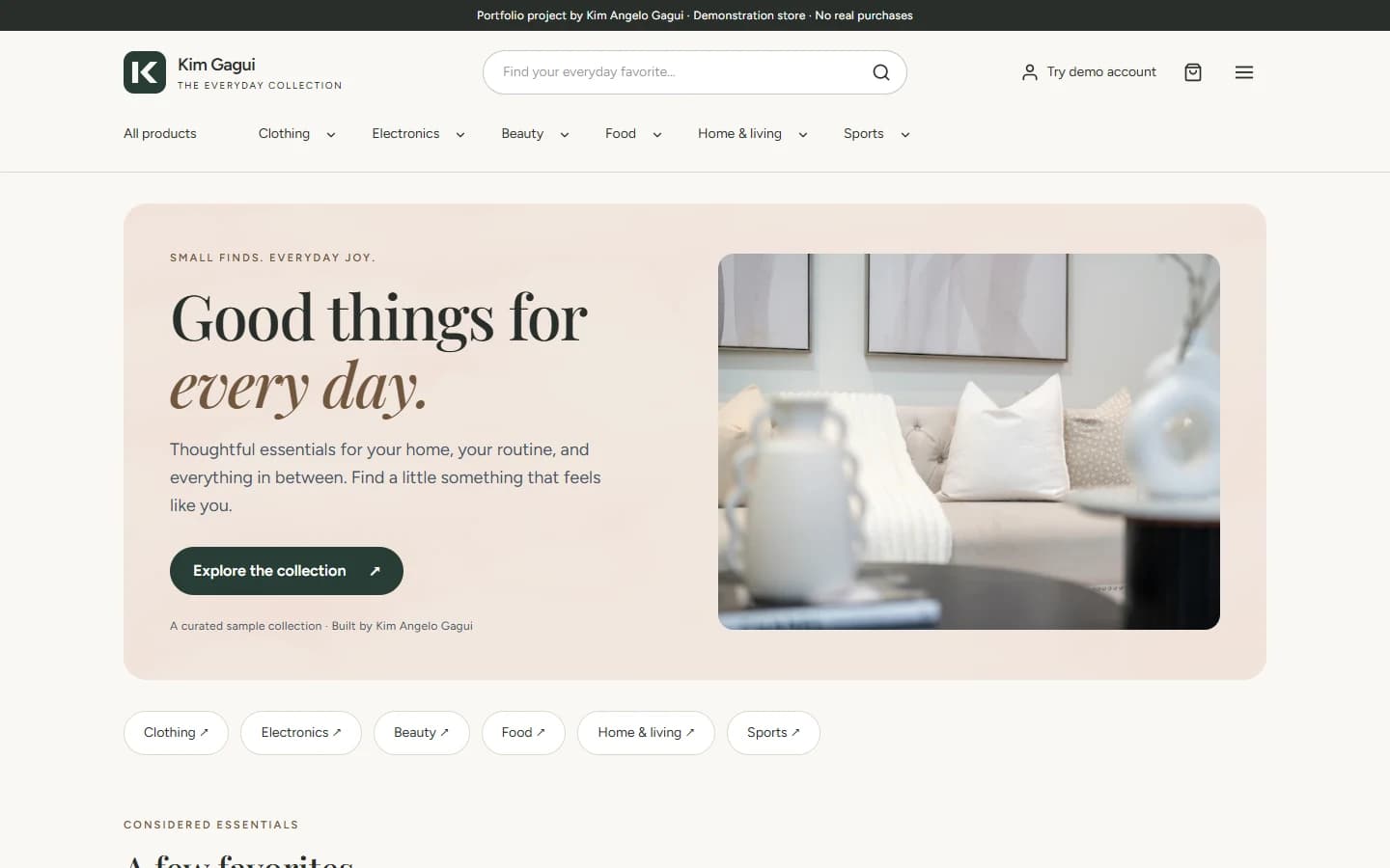 E-commerce Store & Admin homepage and navigation
